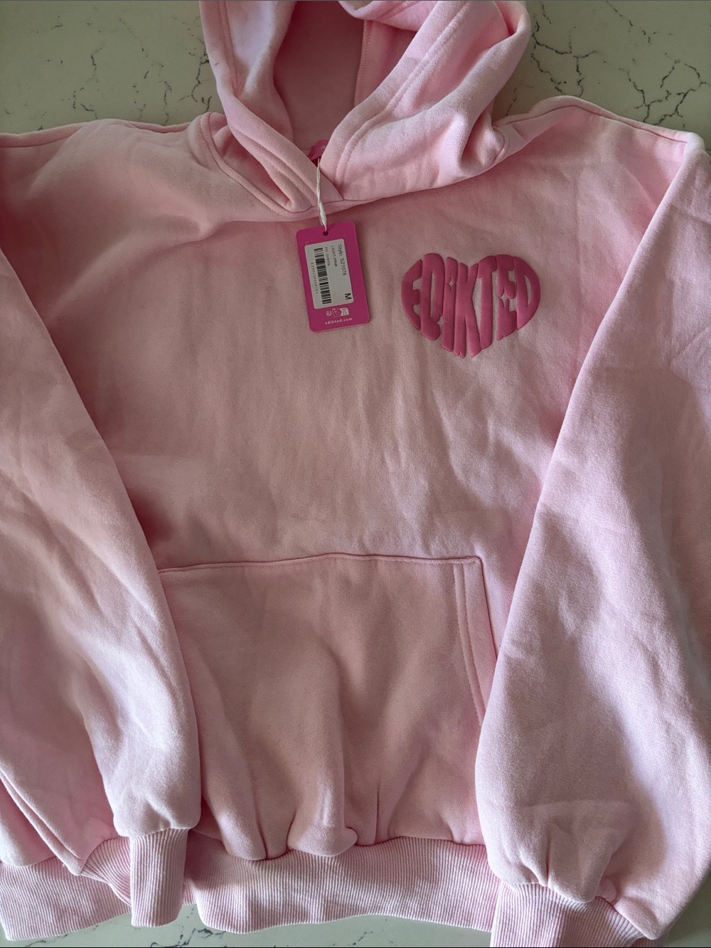 Edikted Light Pink Hoodie Sweatshirt—Oversized—w/ Heart, Sz Med NWT 🩷
